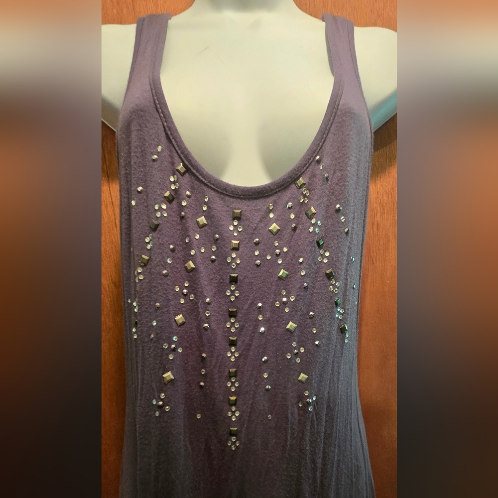 Queen Esther Embellished Dark Gray Tank Top Dress/tunic Bodycon SzM - Picture 3 of 8